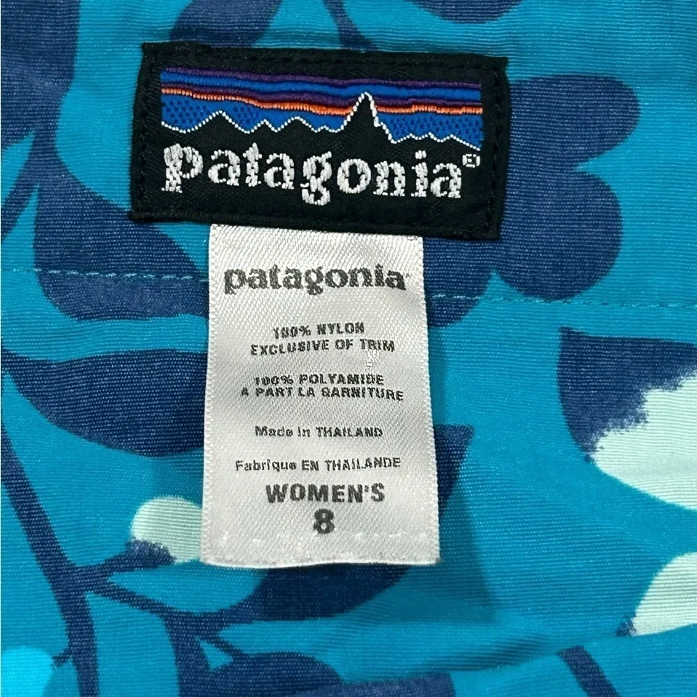 Patagonia Button Out Boardie Wrap Skirt Women’ 8 Blue Floral Snap Button Swim